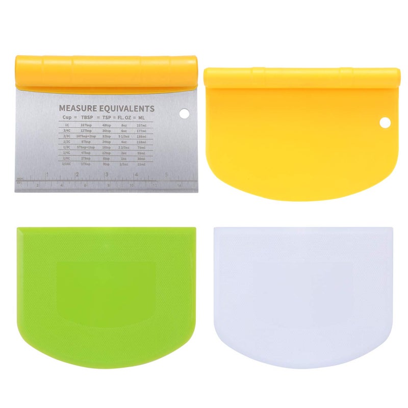 Suanyok Bench Scraper-Stainless Steel Dough Scraper and Flexible Plastic Bowl Scraper 4-Piece Set-Bread/Pastry/Pizza Cutter  Multifunctional 2-in-1 Baking Tools With Measurement Marks - Image 1